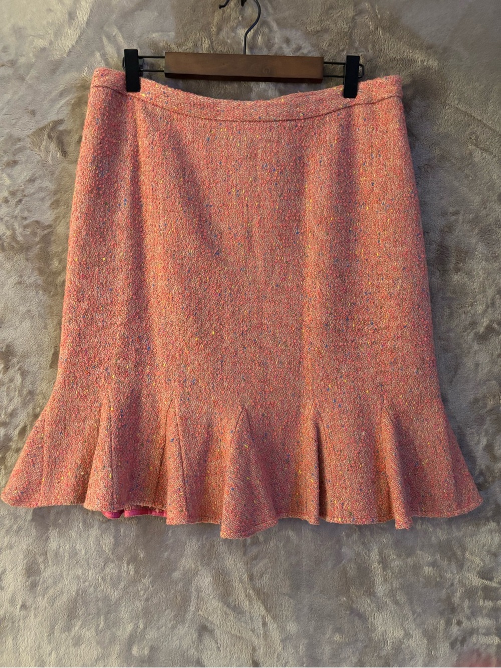 INC INT. Concepts Vintage Women’s Wool Blend Coral Tweed Ruffle-Hem Skirt (10)
